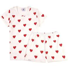 Petit Bateau Nattplagg Petit Bateau Girl's Heart Patterned Cotton Short Pyjamas - Marshmallow White/Terkuit Red (A00OC01140)