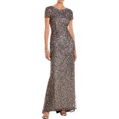 Adrianna Papell Sequined Cap Sleeve Gown - Lead