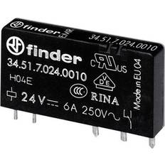 Finder Normkomponenter Finder Printrelæ 6A (10A) 1CO, 24V DC sensitiv spole. 5 mm benafstand. AgNi kontaktsæt. Kan monteres i 6,2 mm interface sokkel serie 93