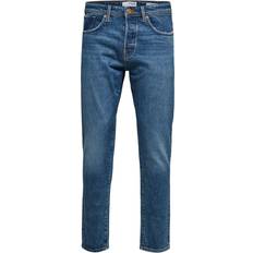 Selected Jeans Selected Utvalda Homme bomull smala avsmalnande jeans i mellanblått MBLUE