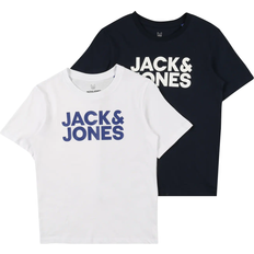 Jack & Jones Boy's Logo T-shirt 2-pack - White/Navy Blazer