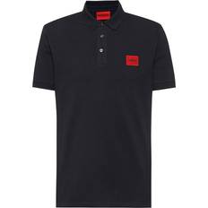 Hugo Boss Bomull Pikétröjor Hugo Boss Cotton-Pique Slim-Fit Polo Shirt With Red Logo Label - Black