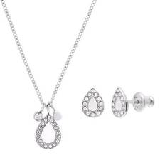 Vita Smyckesset Fossil Mothers Day Pendant Necklace and Earrings Set - Silver/Mother-of-Pearl/Transparent