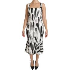 Dolce & Gabbana Midiklänningar Dolce & Gabbana Womens Sheath Midi Viscose Dress - White/Black Printed