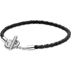 Pandora Dam - Silver Armband Pandora Moments Braided Bracelet with T Clasp - Silver/Black