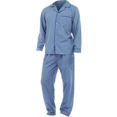 Herr - Polyester Pyjamasar Universal Textiles Mens Plain Long Sleeve Shirt & Trouser Bottoms Nightwear Pyjama Set - Blue