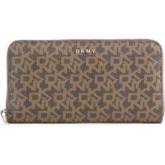 DKNY women's large brown printed wallet with zip, Brown.