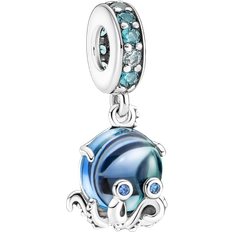 Pandora Silver Berlocker & Hängen Pandora Murano Glass Cute Octopus Dangle Charm - Silver/Blue