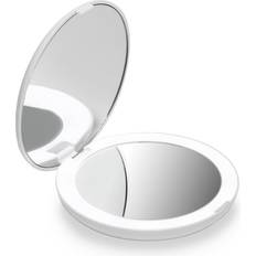 Fancii LED Lighted Travel Makeup Mirror, 1x/10x Magnification Daylight LED, Compact, Portable, Large 5â Wide Illuminated Folding Mirror