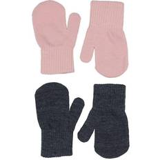 Melton Knit Gloves 2-pack - Grey/Pink