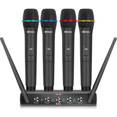 Karaoke system Pro UHF 4 Channel Wireless Microphone System Debra Audio AU400 with Cordless Handheld Lavalier Headset Mics Metal Receiver Ideal for Karaoke Church Party(With 4 Handheld Mics(A)