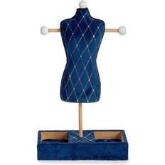 Blåa Smyckeskrin Gift Decor Rhombus Wood Velvet Jewellery Box - Blue