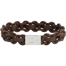 Tommy Hilfiger Braided Leather Bracelet - Silver/Brown