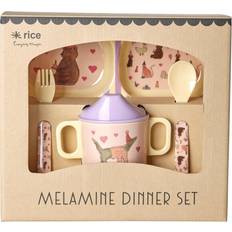 Rice Rosa Barnserviser Rice Melamine Baby Dinner Set Giftbox Animal Lavender Print