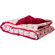 Rice Rosa Textilier Rice Velvet Quilt with Hearts in Pink & Gendarme Blue 140x220cm