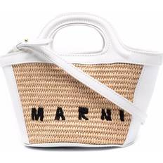 Marni Vita Handväskor Marni vävd totebag med mönstrad logotyp dam bomull/bomull/kalvskinn/polyamid/mässing one size Vit