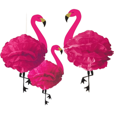 Amscan Pom Poms Fluffy Hanging Flamingo 3-pack