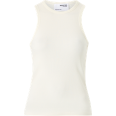 Rundringad Linnen Selected Anna Ribbed Tank Top - Snow White