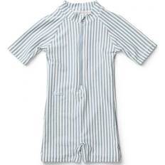 Vita Badkläder Liewood Max Seersucker UV Sun Suit - Stripe Sea Blue/White