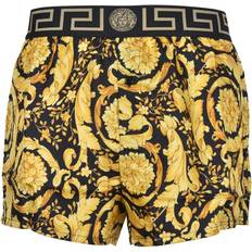 Versace Iconic Barocco Button-Front Silk Boxer Short, Gold/black