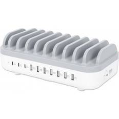 Manhattan 10-Port USB Charging Station 120 W Seven USB-A Ports up to 12 W 2.4 A per Port White/Gray