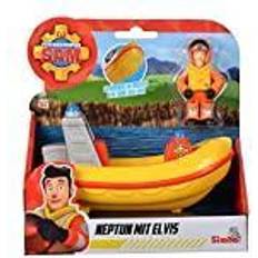 Simba 109252584 Brandman Sam Neptun med Elvis, kör på land och simmar i vattnet, båt 17 cm, figur 7 cm, från 3 år