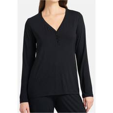 Schiesser Dam sovskjorta med knappslå långärmad pyjamasbyxor, svart, SE