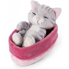 NICI 48086 Sleeping Kitties, Schlafende Katze im Körbchen, Plüsch, beige/pink-lila