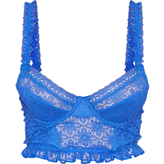PrettyLittleThing Lace Hook And Eye Detail Crop Corset - Bright Blue