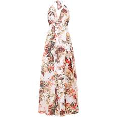 34 - Blommiga - Långa klänningar PrettyLittleThing Floral Print Chiffon Halterneck Maxi Dress - White