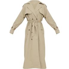 PrettyLittleThing Panel Detail Belted Trench Coat - Khaki