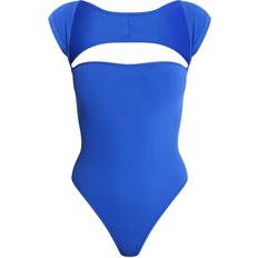 PrettyLittleThing Contour Rib Cut Out Short Sleeve Bodysuit - Bright Blue