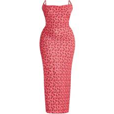 52 - Blommiga Klänningar PrettyLittleThing Printed Plisse Cowl Neck Maxi Dress Plus Size - Rose