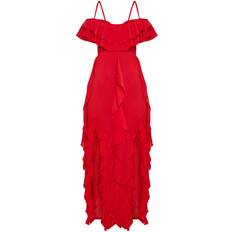 14 - Enfärgade - Långa klänningar PrettyLittleThing Cold Shoulder Ruffle Detail Maxi Dress - Red