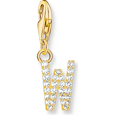 Thomas Sabo Charm-hängsmycke bokstaven W med vita stenar guldpläterad