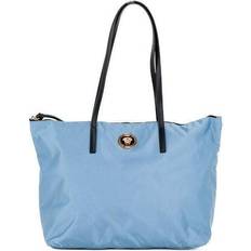 Versace Blåa Handväskor Versace WoMens Portuna Medusa Medium Cornflower Blue Nylon Leather Tote Bag One Size
