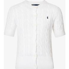 Polo Ralph Lauren Dam - Långa kjolar Överdelar Polo Ralph Lauren Womens White Logo-embroidered Cotton-knit Cardigan