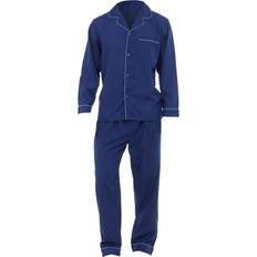Herr - Polyester Pyjamasar Universal Textiles Mens Plain Long Sleeve Shirt & Trouser Bottoms Nightwear Pyjama Set - Navy