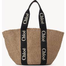 Chloé Woody Logo Embroidered Top-Handle Bag BEIGE