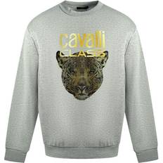 Roberto Cavalli Tröjor Roberto Cavalli Men's Class Leopard Print Logo Grey Jumper - Grey