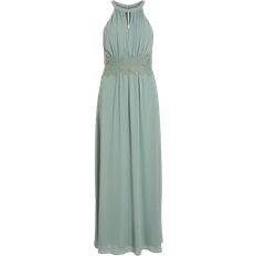 42 - Enfärgade - Långa klänningar Vila Milina Pleated Halterneck Maxi Dress - Green Milieu