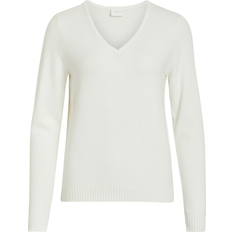 38 - Dam - Stickad tröjor Vila Ril V-Neck Knit Sweater - White Alyssum