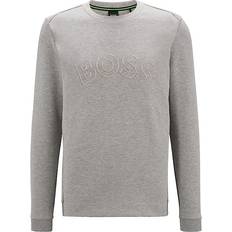 HUGO BOSS Salbo Iconic Sweatshirt with Grid Artwork And Curved Logo - Light Grey