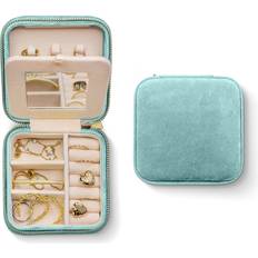 Blåa Smyckeskrin Plush velvet travel jewelry box organizer travel jewelry case jewelry travel