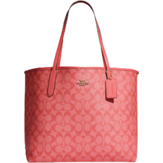 Coach City Tote In Blocked Signature Canvas - Gold/Pink Lemonade