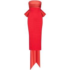 Oscar de la Renta Strapless Taffeta Bow Knit Gown - Amaranth