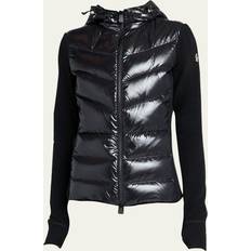 Moncler Dam - M Tröjor Moncler Grenoble Womens Black Quilted-panel Brand-appliqué Regular-fit Fleece Cardigan
