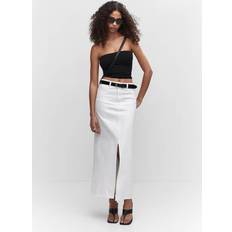 Mango Women's Slit Denim Skirt White White