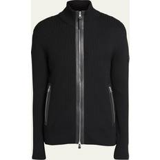 Moncler S Koftor Moncler Wool and leather-trimmed cardigan black