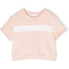 Chloé Överdelar Chloé Kids short-sleeved guipure-trim sweatshirt kids Organic Cotton Pink